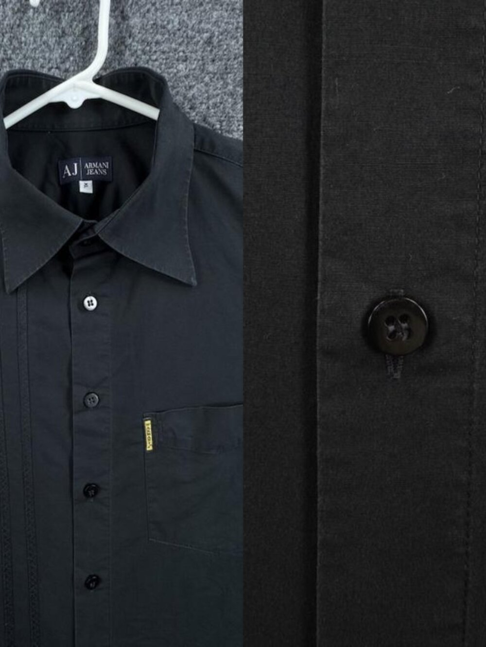 Armani Black Logo XL Point Cotton Spandex Comfort Fit Long Sleeve Shirt Italian